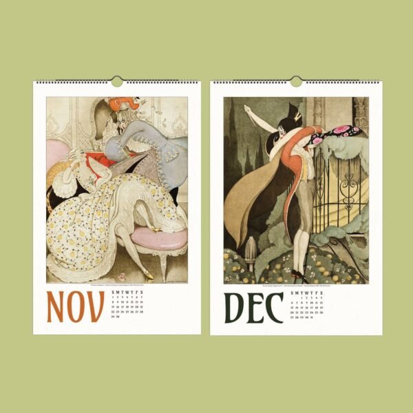 Vintage art calendar for November and December.