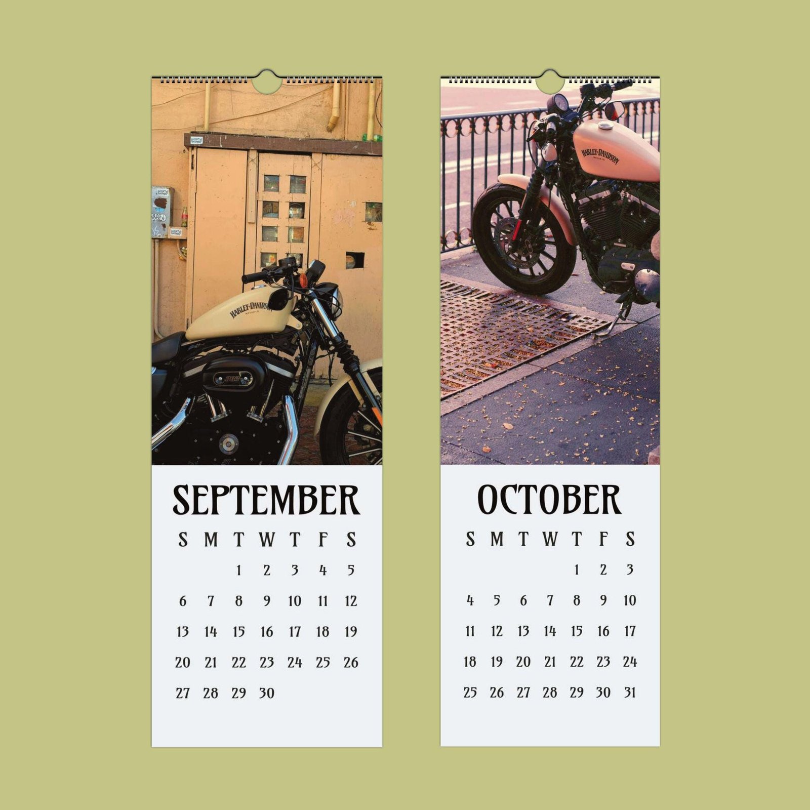Motorcycle calendar pages for September and October.