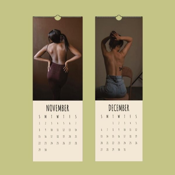 November and December calendar pages with models.