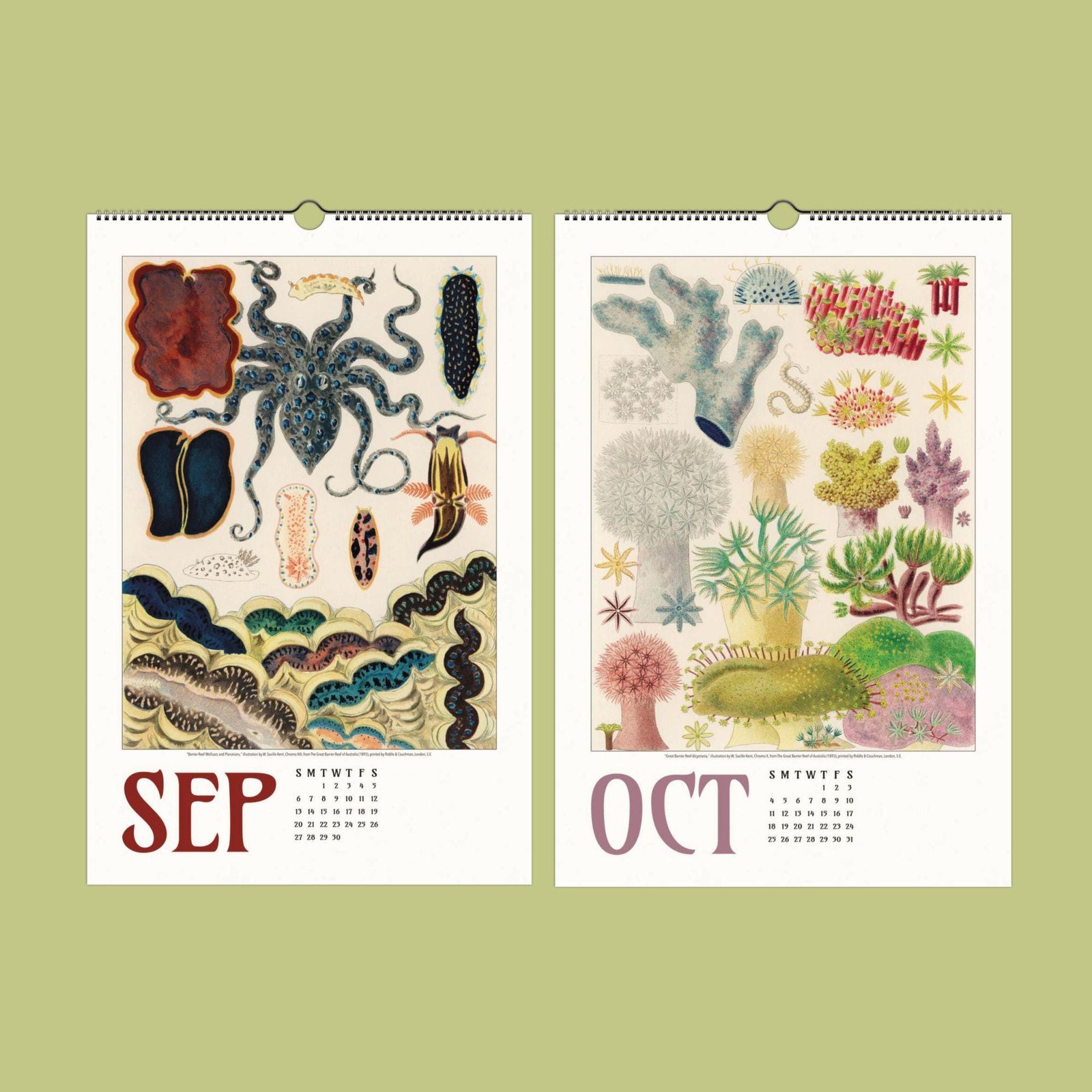 Vintage calendar pages for September and October.