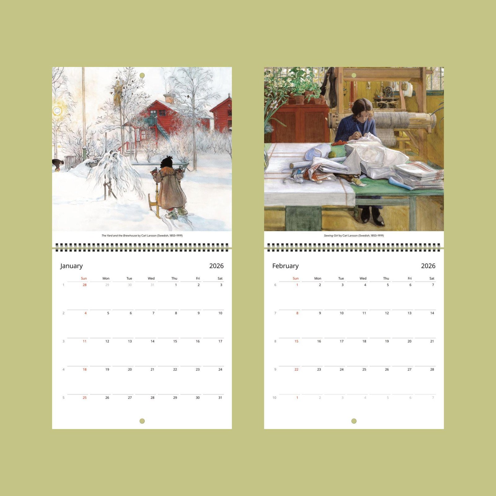 2026 calendar with art by Carl Larsson.