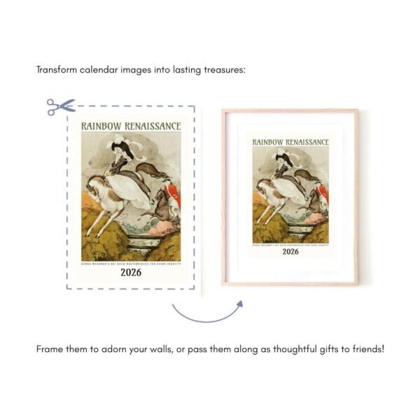 Framed art deco calendar print, Rainbow Renaissance 2026.