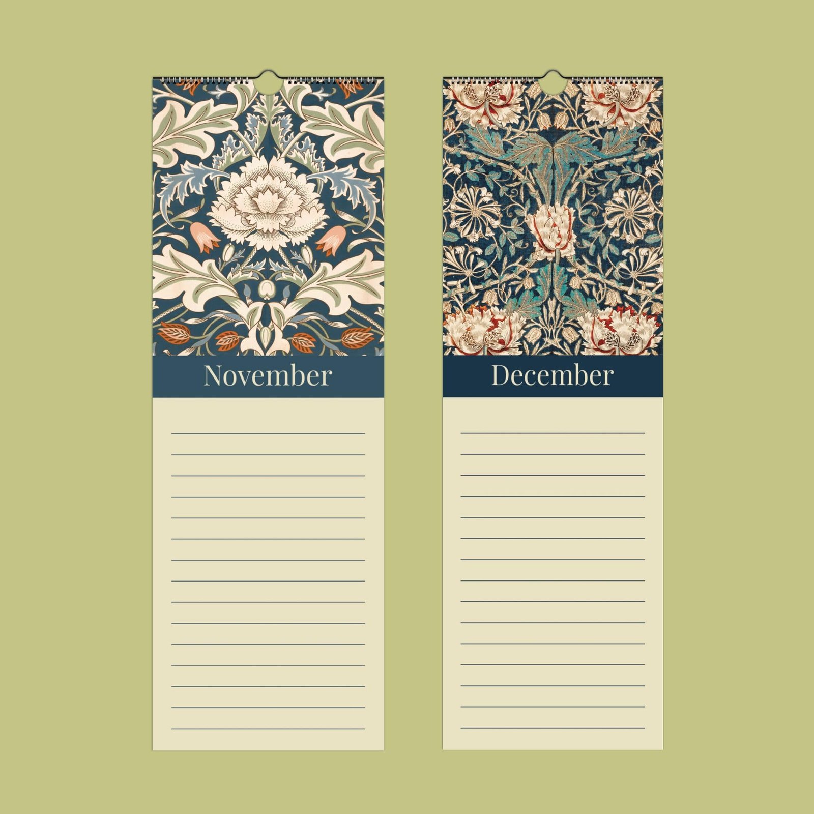 Floral-themed November and December calendar pages.