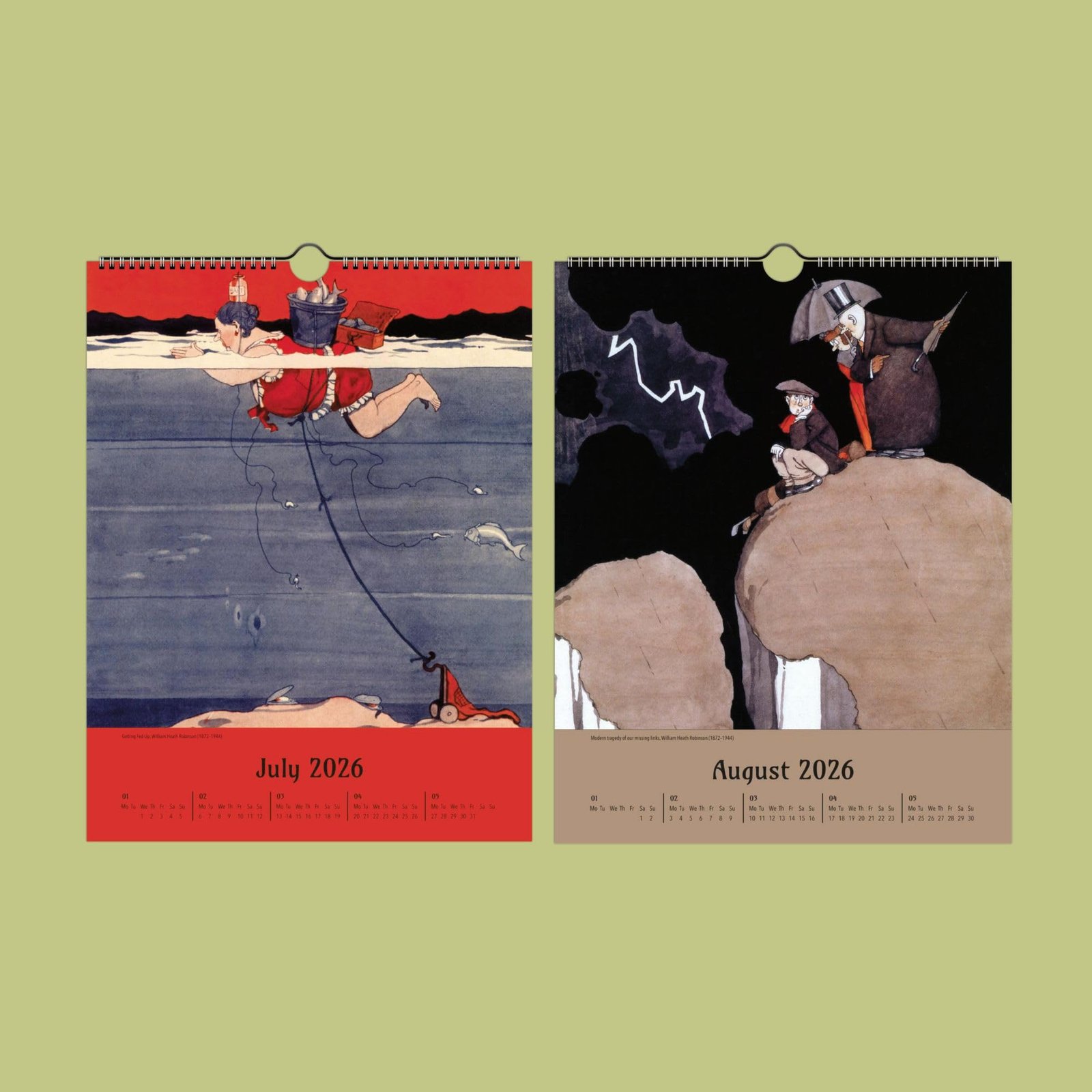 Vintage July and August 2026 calendar illustrations.