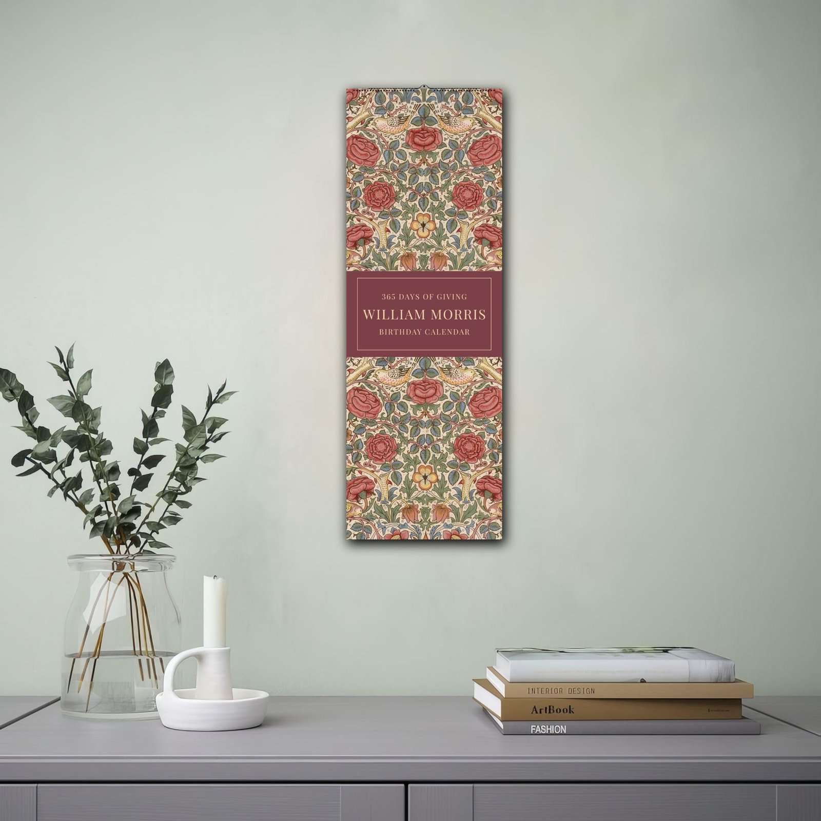 William Morris floral birthday calendar on wall