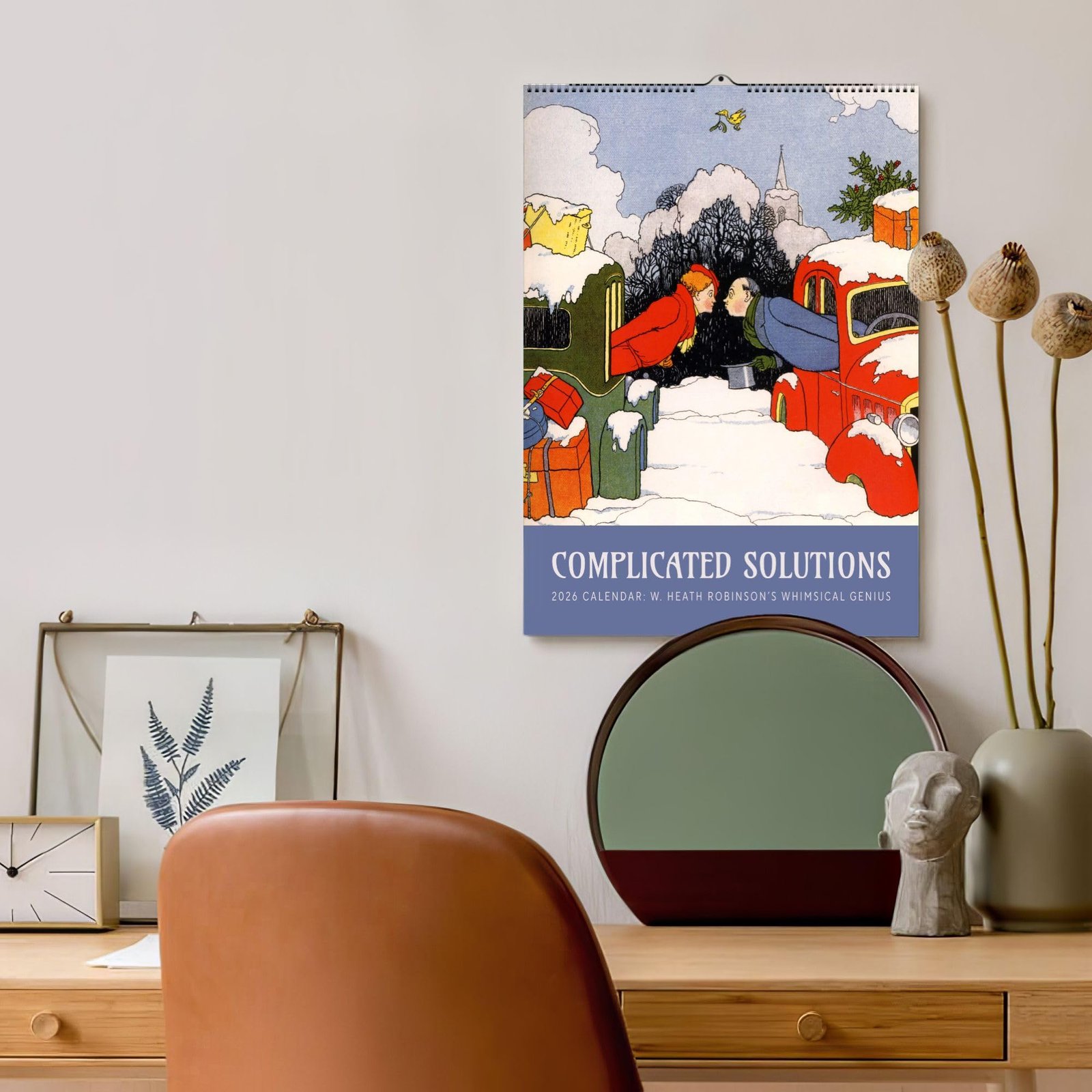 Room with whimsical calendar on wall