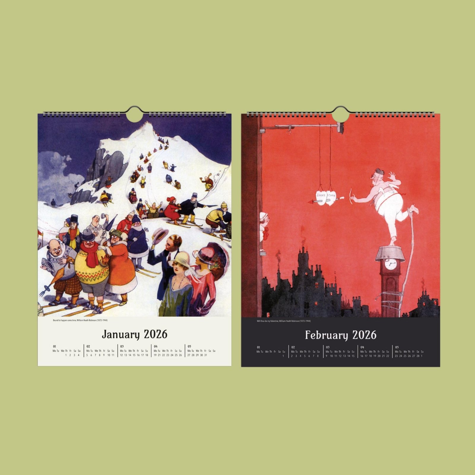 January and February 2026 illustrated calendar pages