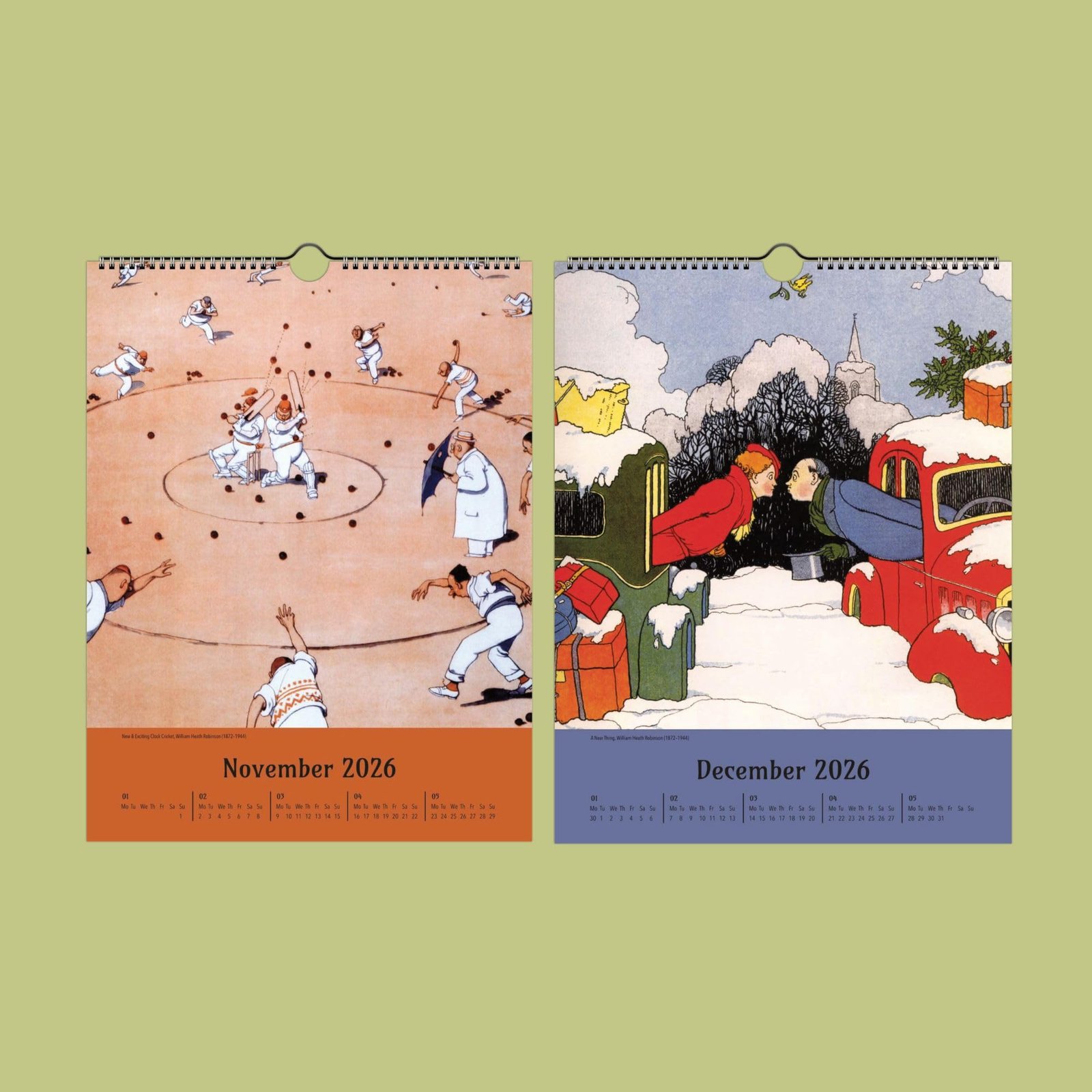 November and December 2026 illustrated calendar pages.