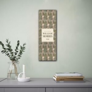 William Morris 2026 calendar on wall above table.