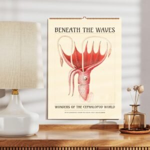 Wall calendar with illustrated squid design.