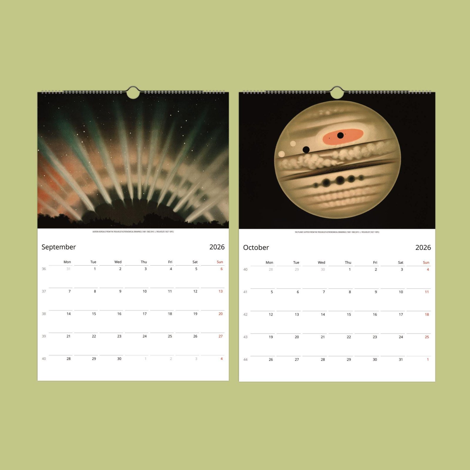 Vintage calendar art for September and October 2026.
