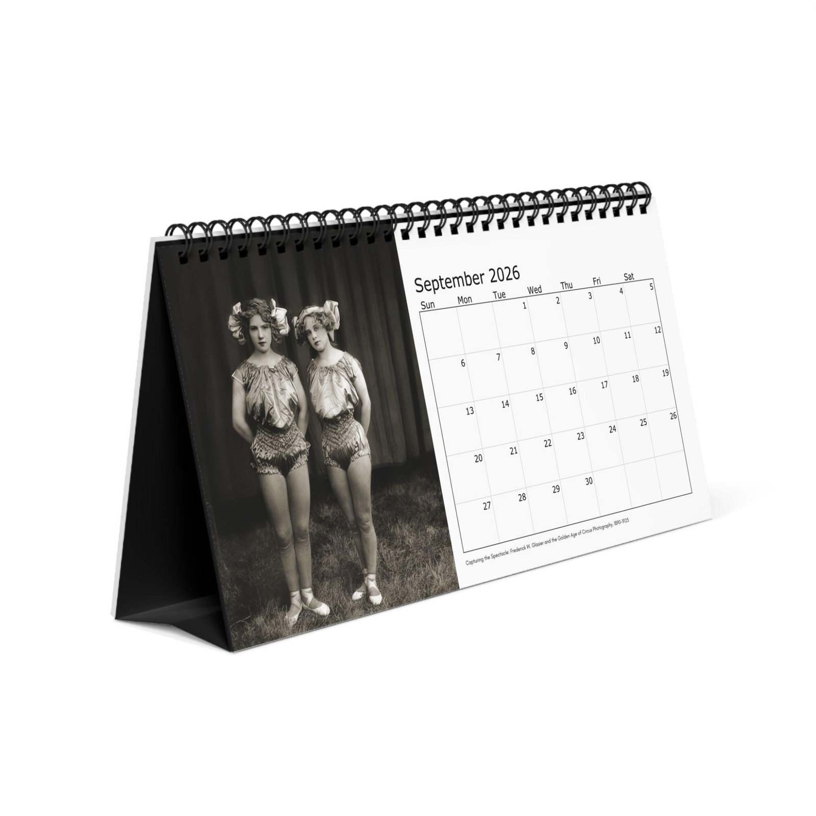 Vintage-style 2026 desktop calendar with dancers.