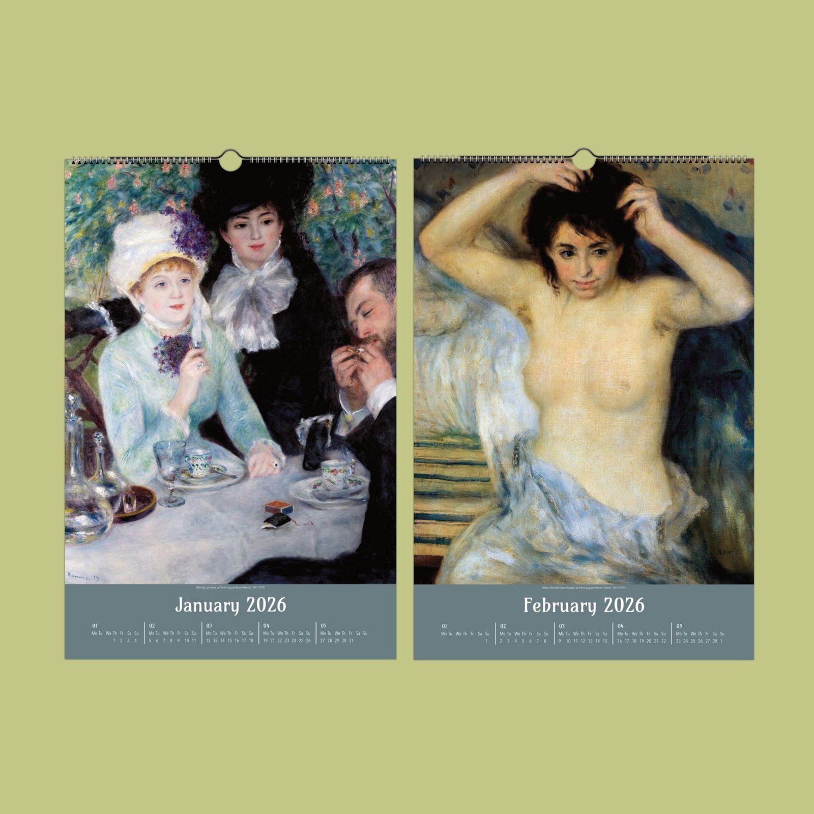 2026 calendar with Impressionist paintings.