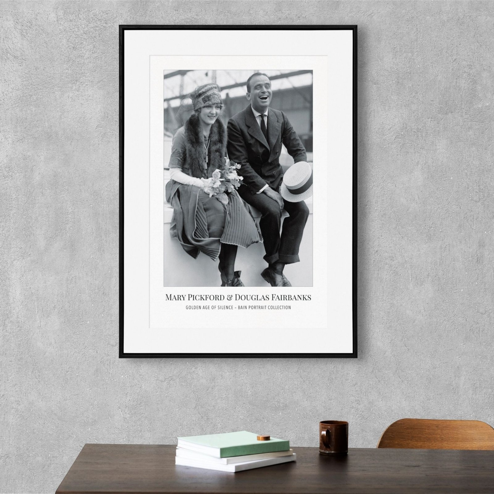 Framed vintage photo of a smiling couple.