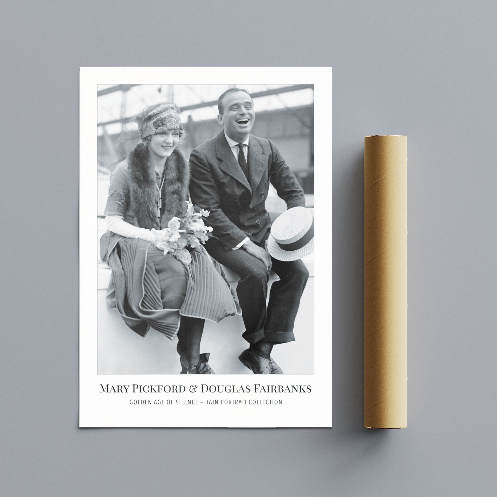 Vintage photo of smiling couple sitting together.