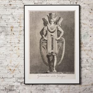 Artistic print of ancient Greek soldier sculpture.