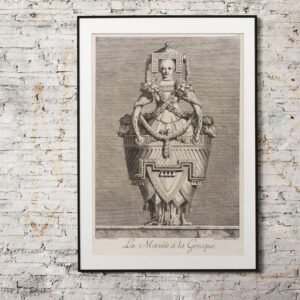 Framed artwork depicting intricate ancient Greek sculpture.