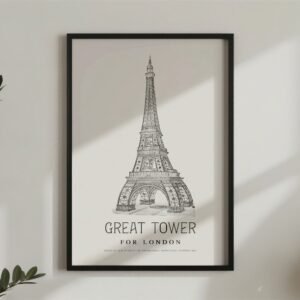 Great Tower art print in frame on wall.