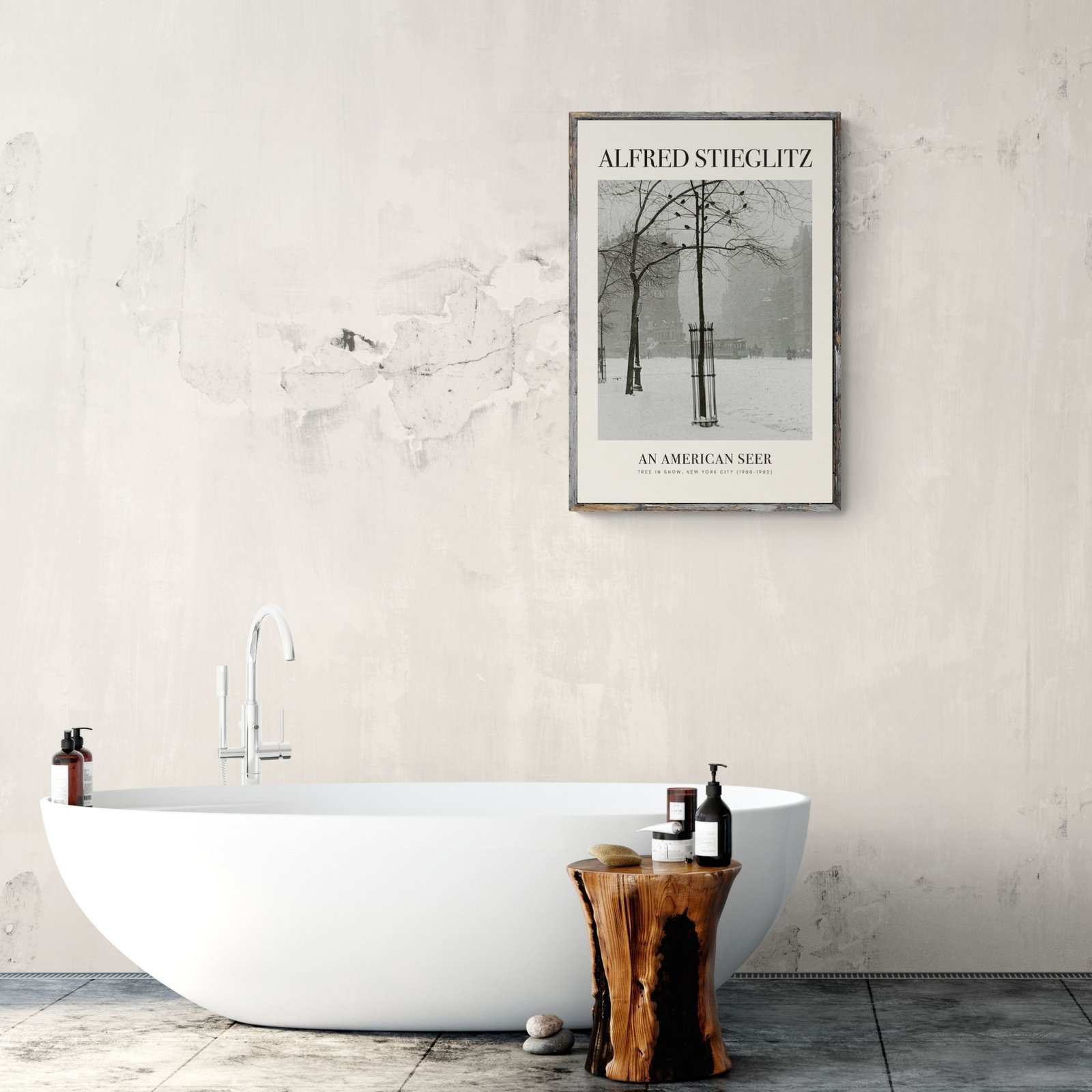 Elegant bathroom with framed artwork on wall.