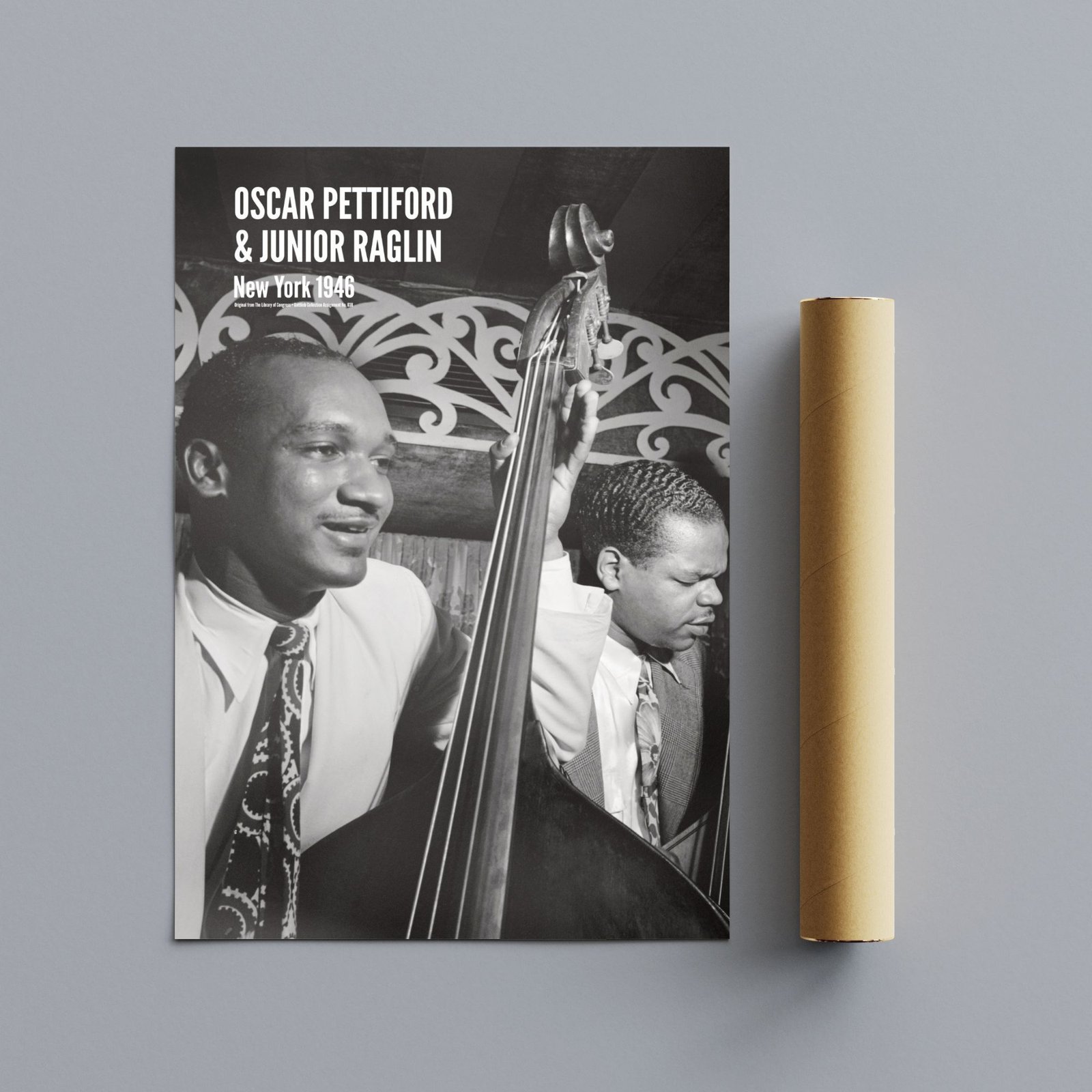 Jazz musicians playing double bass, New York 1946