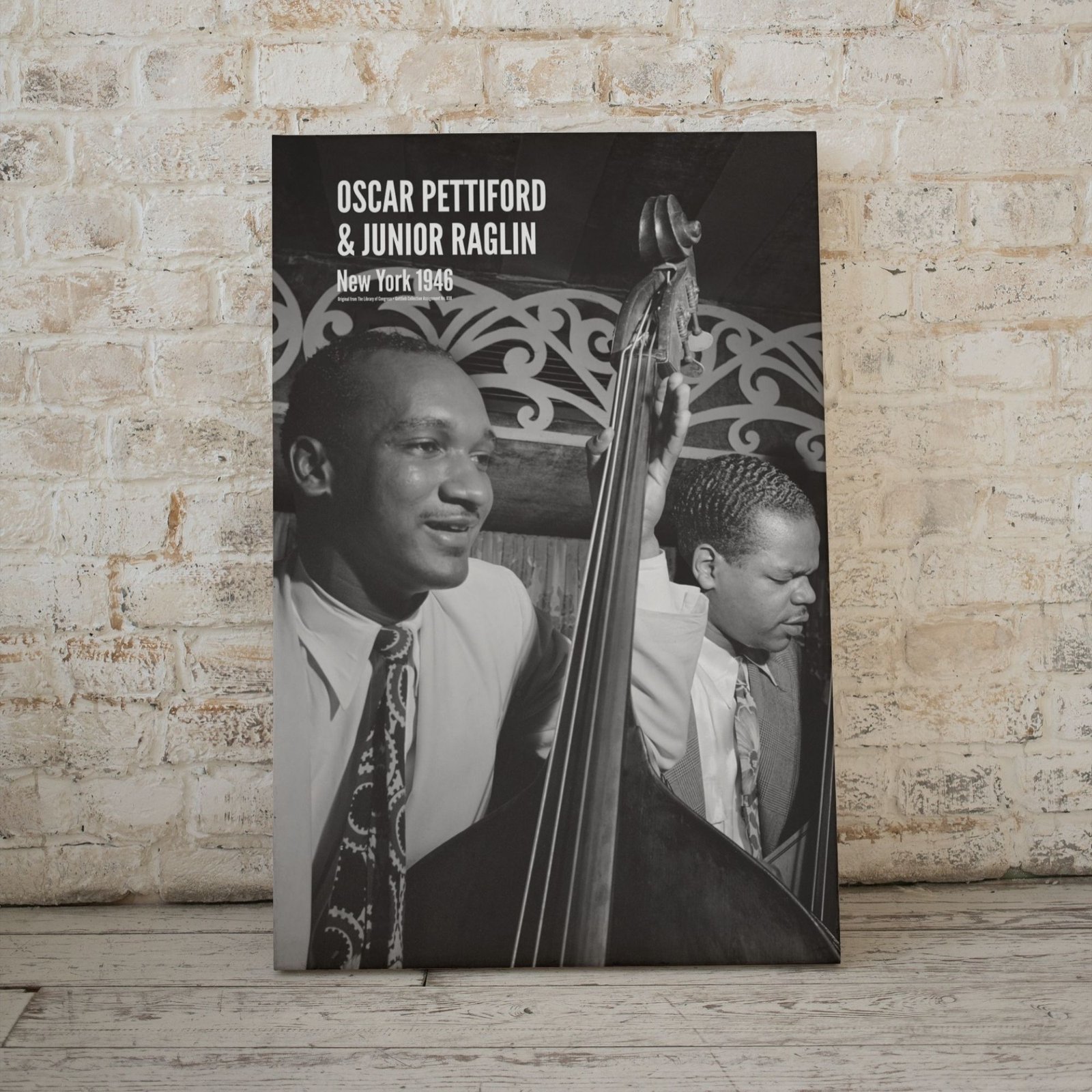 Black and white jazz musicians playing upright bass.