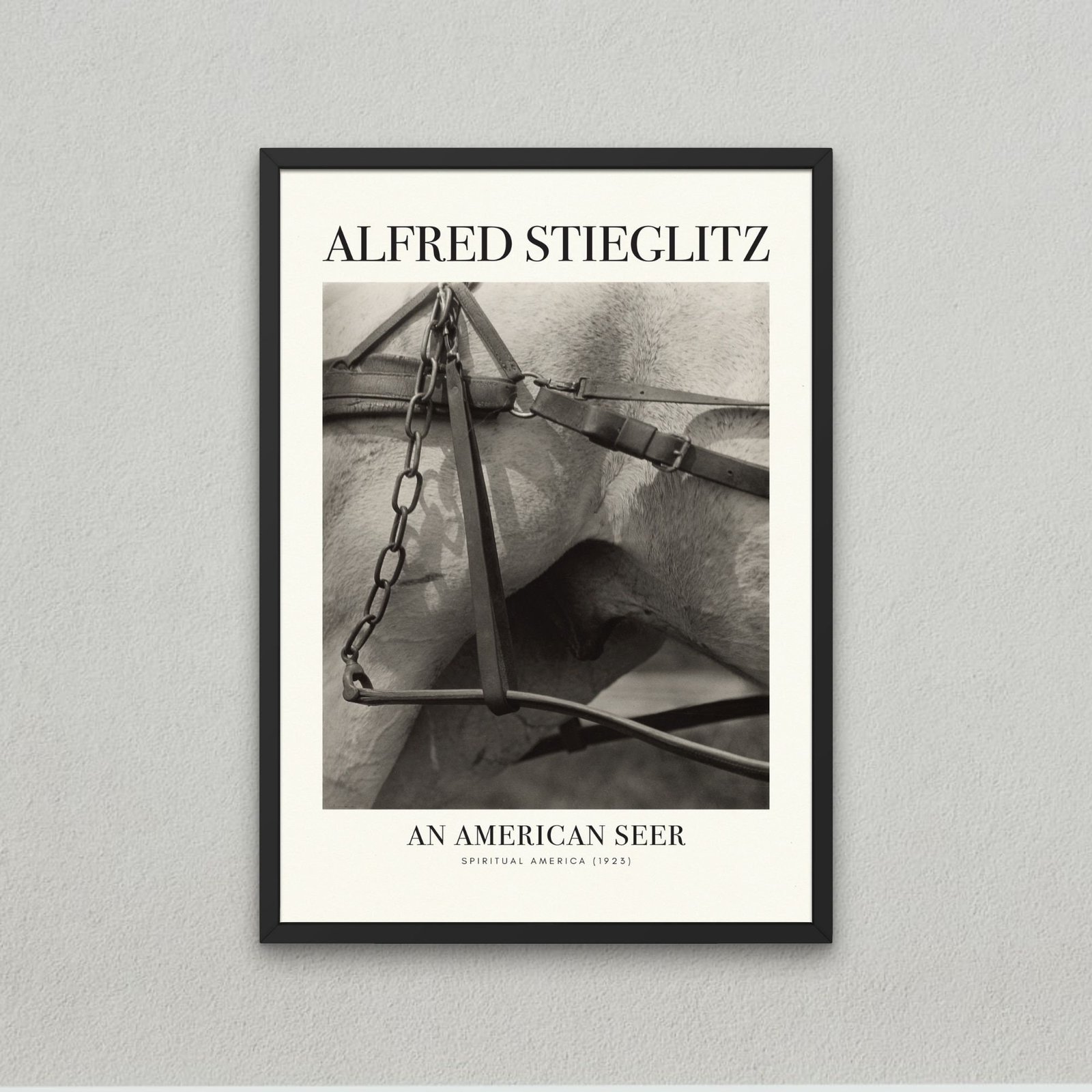 Framed Alfred Stieglitz photograph of horse harness.