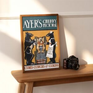 Vintage Ayer's Cherry Pectoral medicine poster displayed.