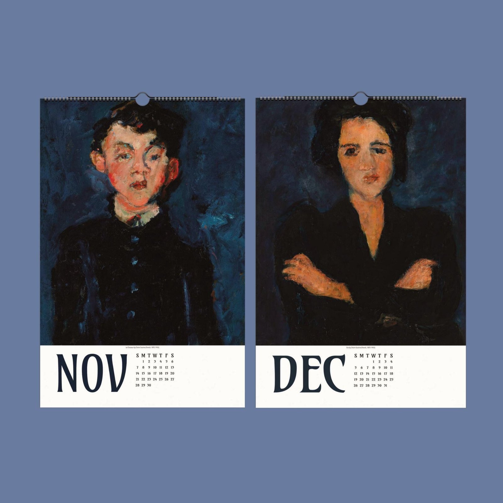 Calendar pages with painted portraits for Nov-Dec.
