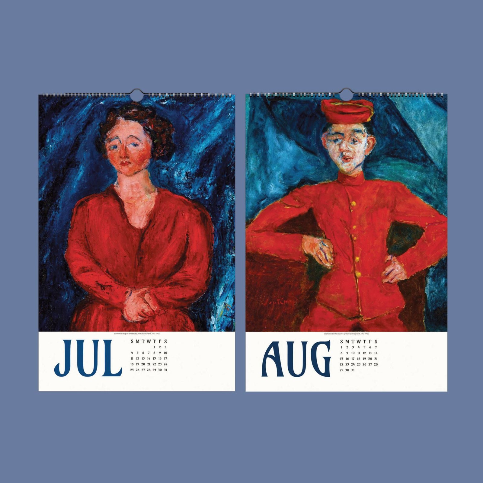 Colorful calendar art for July and August