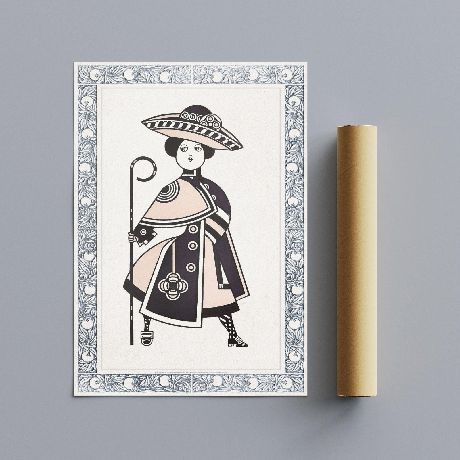 Illustration of woman in vintage fashion attire.