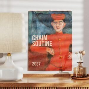 Chaim Soutine 2027 calendar on shelf with lamp.