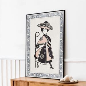 Framed artwork of a stylishly dressed person.