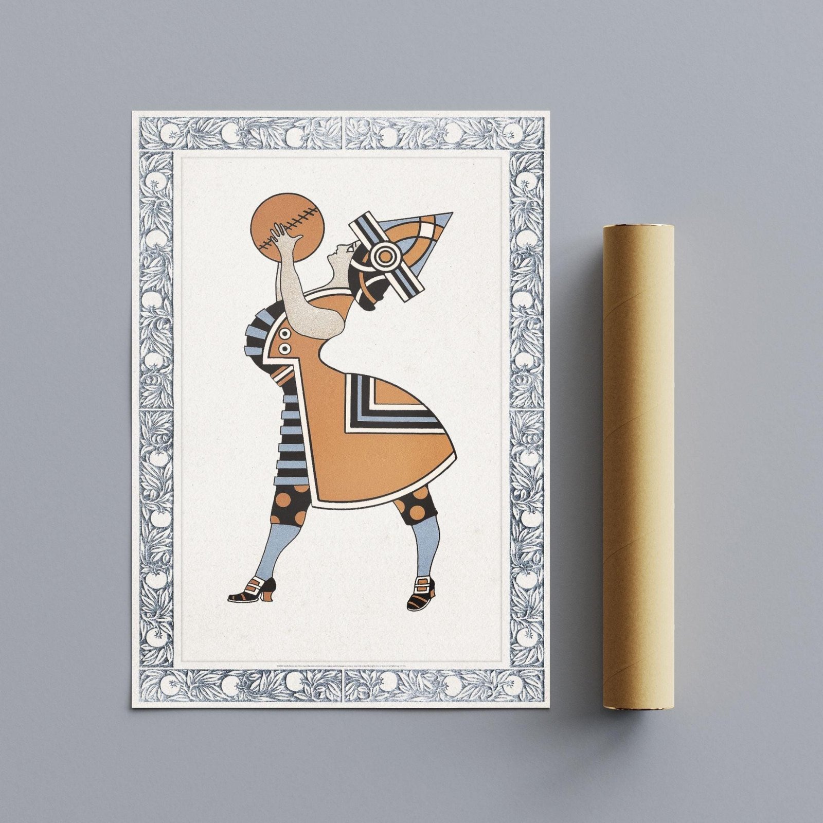 Vintage art print of person holding ball