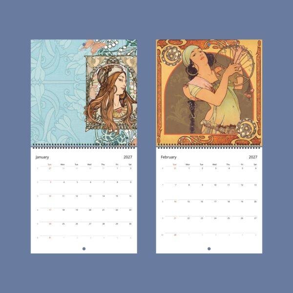 Alphonse Mucha Wall Calendar – Czech Artist, Art Nouveau Period, Semi-Gloss Paper