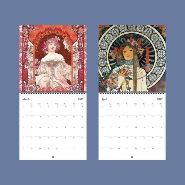 Alphonse Mucha Wall Calendar – Czech Artist, Art Nouveau Period, Semi-Gloss Paper