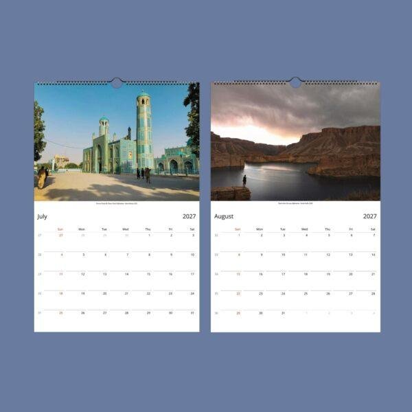 2027 wall calendar showing Afghanistan landmarks for July and August
