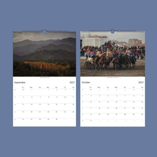 2027 wall calendar showing September and October Afghanistan photos