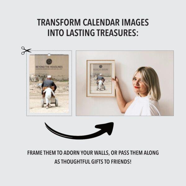 Woman framing a calendar photo as wall art