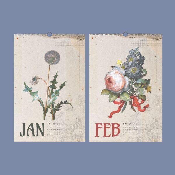 Dietzsch Sisters Botanical Calendar – 18th Century Art, Painted Flowers, Semi-Glossy Paper