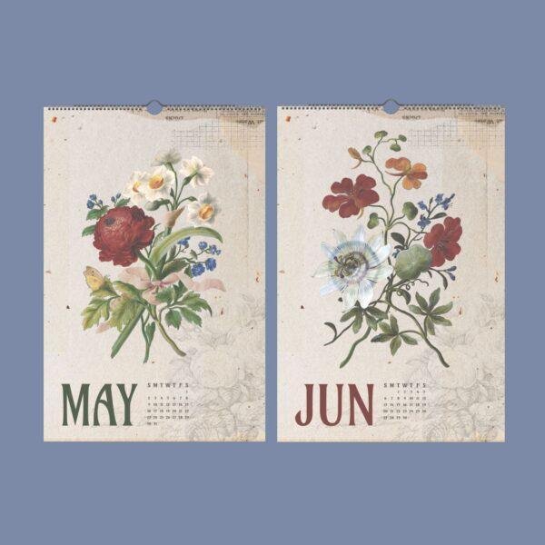 Dietzsch Sisters Botanical Calendar – 18th Century Art, Painted Flowers, Semi-Glossy Paper