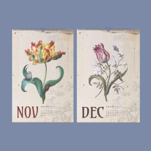Dietzsch Sisters Botanical Calendar – 18th Century Art, Painted Flowers, Semi-Glossy Paper