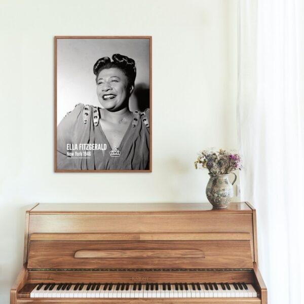 Ella Fitzgerald Jazz Music Poster – Classic 1940s Musician Print, New York Club Wall Art, First Lady of Song, Female Vocalist Decor