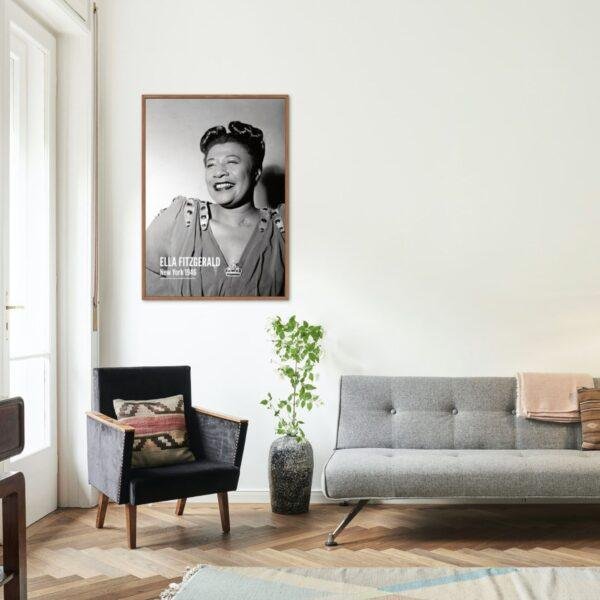 Ella Fitzgerald Jazz Music Poster – Classic 1940s Musician Print, New York Club Wall Art, First Lady of Song, Female Vocalist Decor