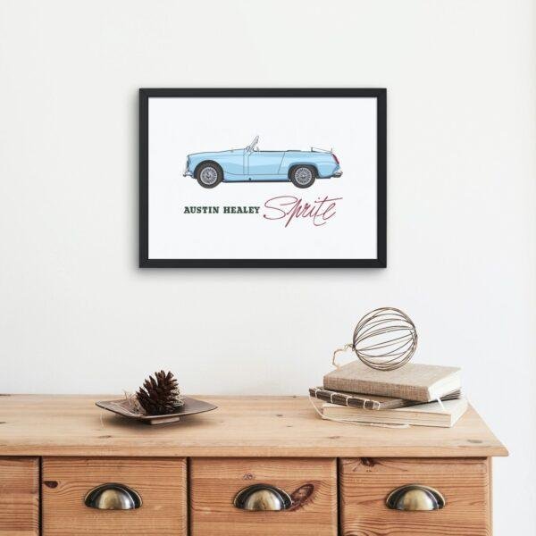 Austin Healey Sprite Mark IV – British Sports Car Illustration, Unique Collectors Gift, Retro Motoring Decor for Enthusiasts