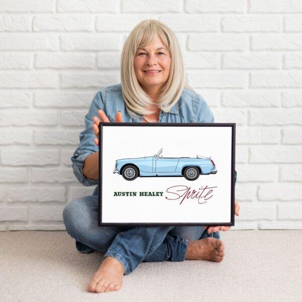 Austin Healey Sprite Mark IV – British Sports Car Illustration, Unique Collectors Gift, Retro Motoring Decor for Enthusiasts