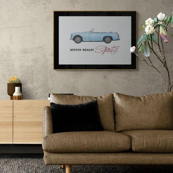 Austin Healey Sprite Mark IV – British Sports Car Illustration, Unique Collectors Gift, Retro Motoring Decor for Enthusiasts
