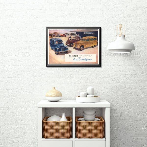 Vintage car poster: Austin A40 Countryman, classic retro automobile print, wall art gift decor