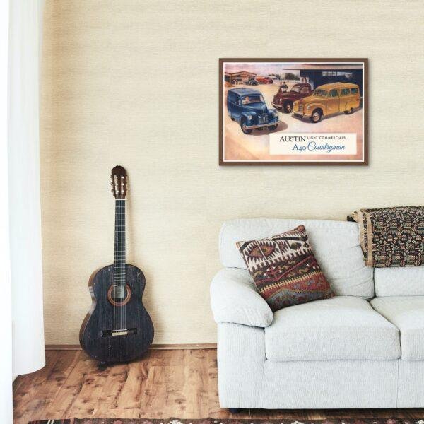 Vintage car poster: Austin A40 Countryman, classic retro automobile print, wall art gift decor
