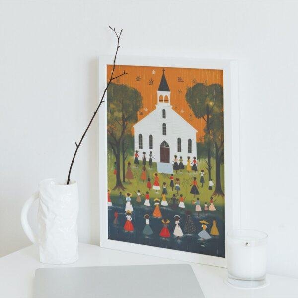 Clementine Hunter: Bayou Baptisms, framed poster – naive artists folk art, capture Southern heritage and tradition for any art lover