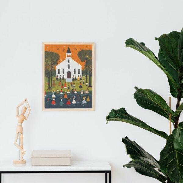 Clementine Hunter: Bayou Baptisms, framed poster – naive artists folk art, capture Southern heritage and tradition for any art lover